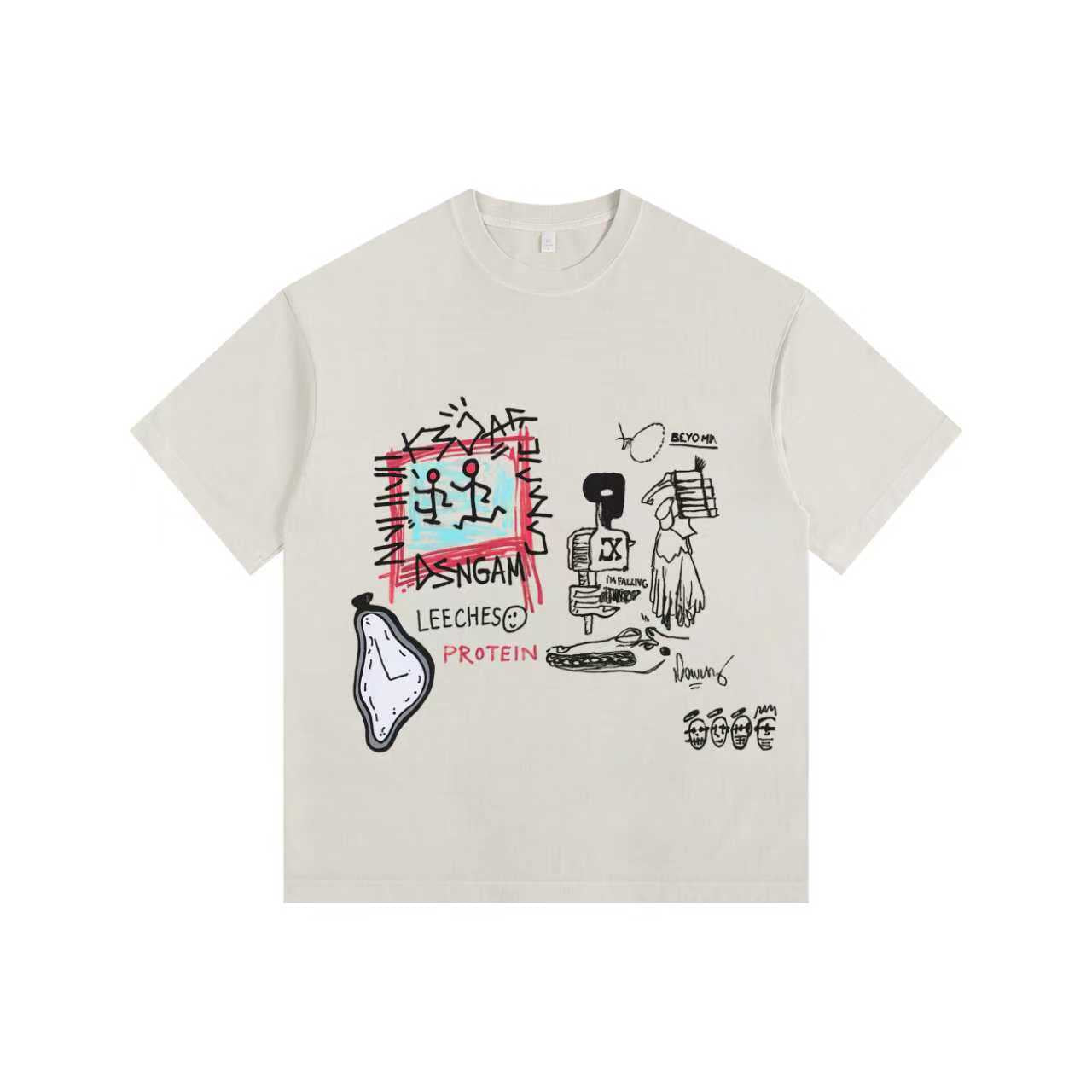 Street Doodle Vintage-washed oversized T-shirt - [The Recounted Cloth]