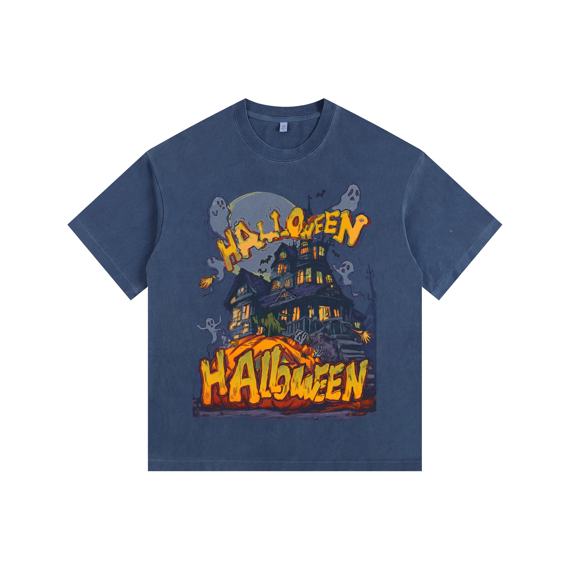 Haunted House Vintage-Washed Oversized Tee – [Halloween🎃]