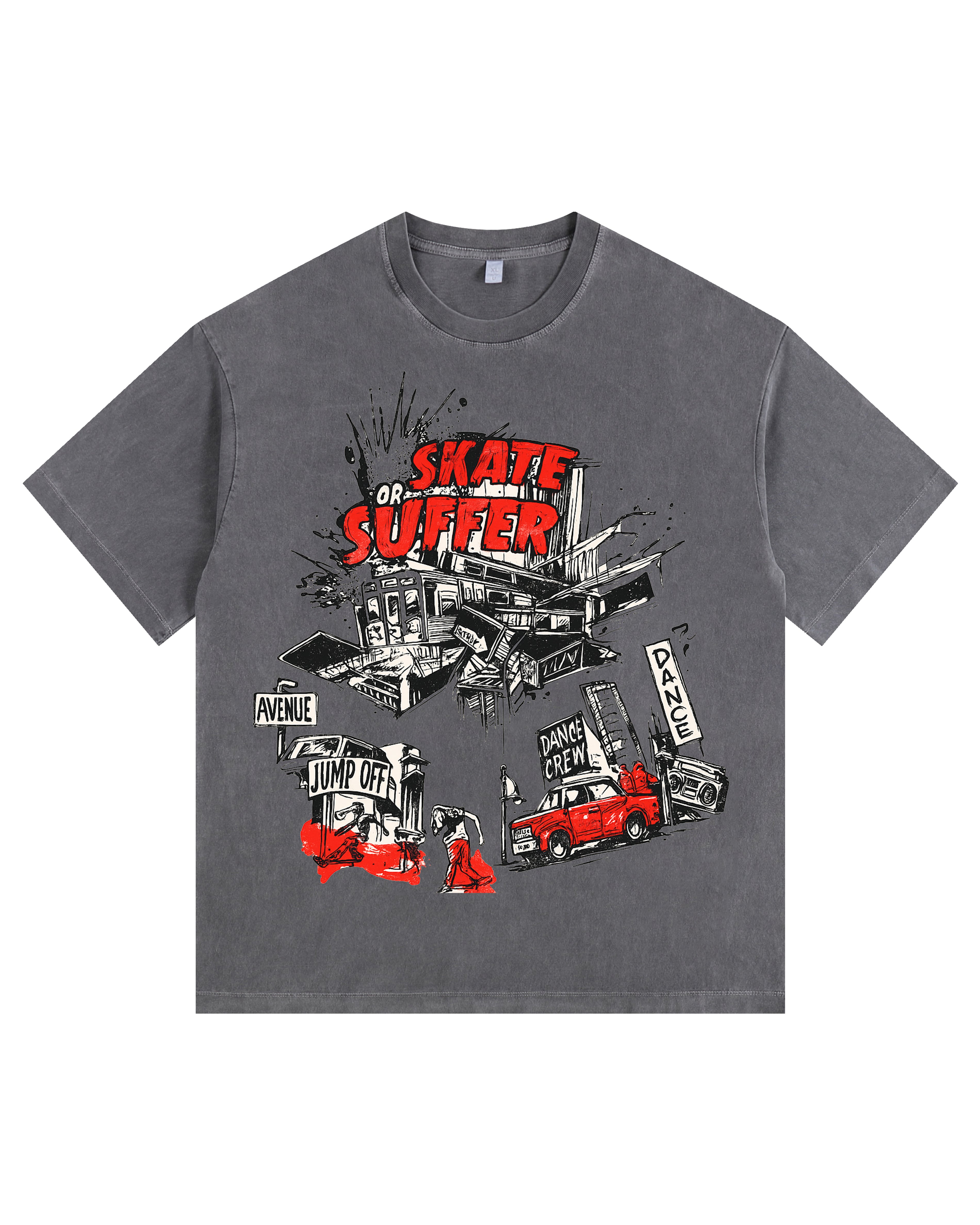 Traffic Accident Vintage-Washed Oversized T-shirt