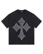 Cross Motif Vintage-washed oversized T-shirt - [CRYSTAL REBEL]