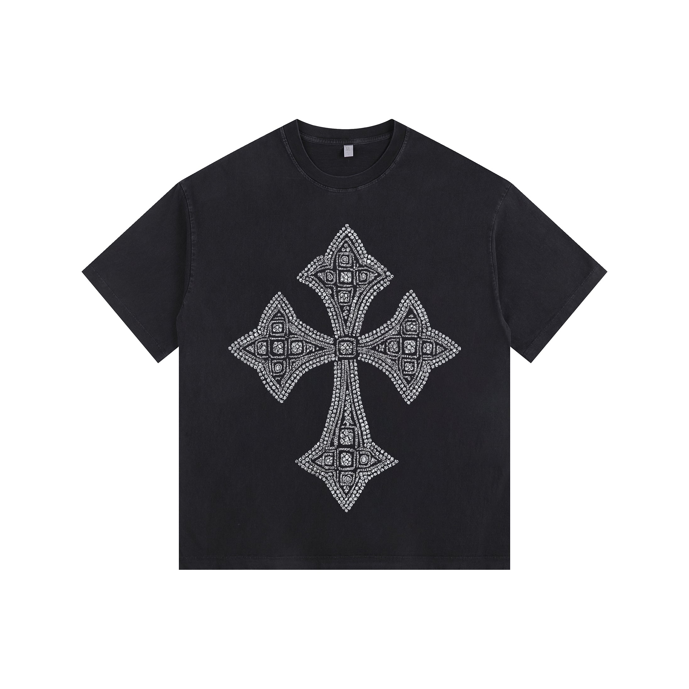 Cross Motif Vintage-washed oversized T-shirt - [CRYSTAL REBEL]