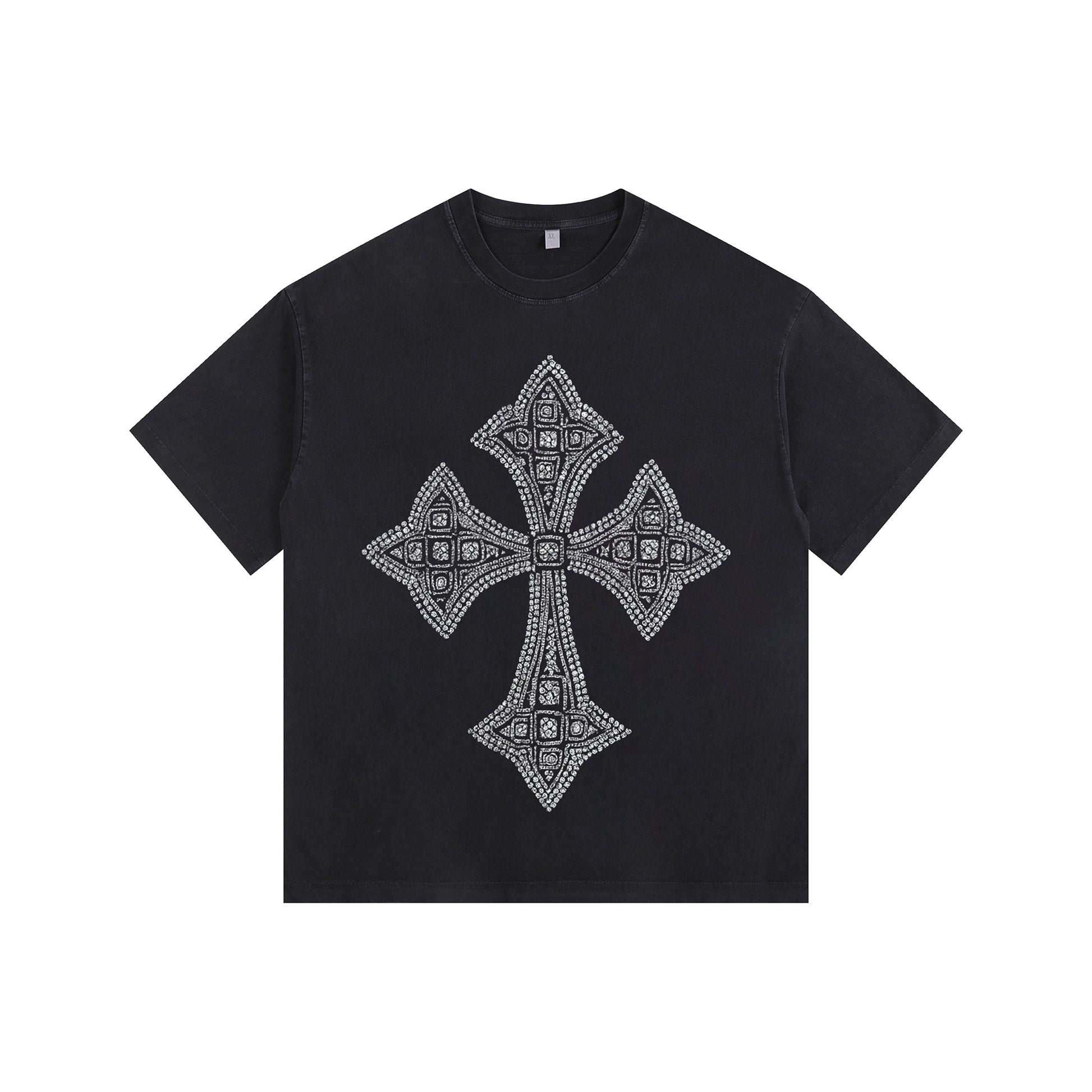 Cross Motif Vintage-washed oversized T-shirt - [CRYSTAL REBEL]