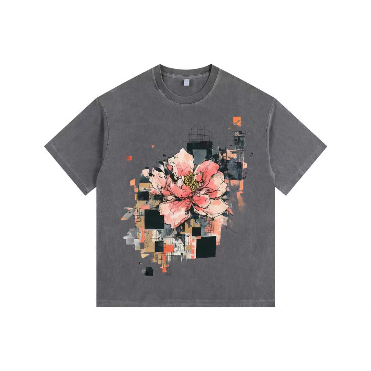 Flower Manuscript Vintage-washed oversized T-shirt