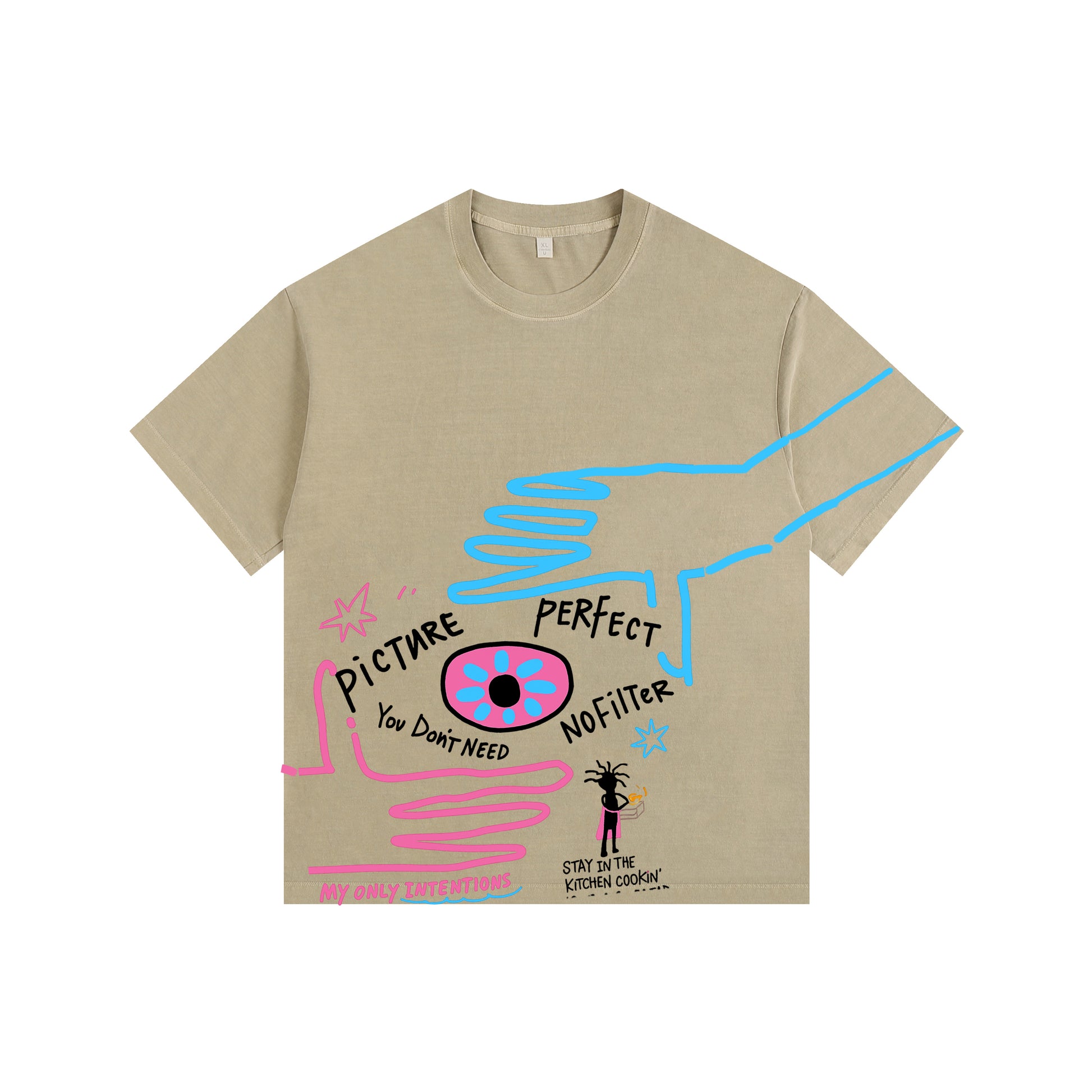 Eye Doodle Vintage-washed oversized T-shirt - [The Recounted Cloth]