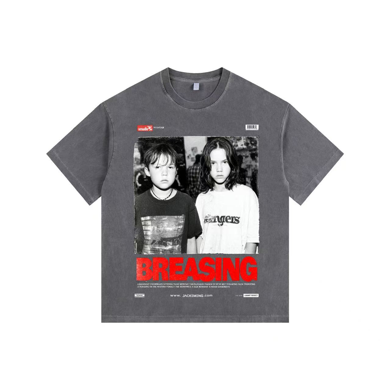 B&W Photo Large Print Vintage-Washed Oversized T-shirt