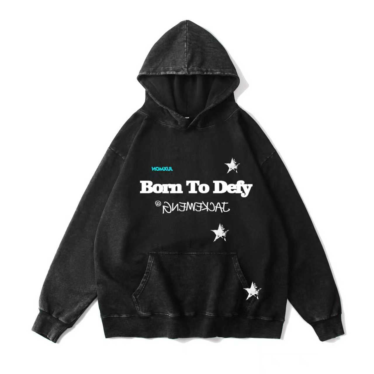 Dual-Letter Graphic Hoodie – Vintage-Washed Oversized– [Born To Defy]