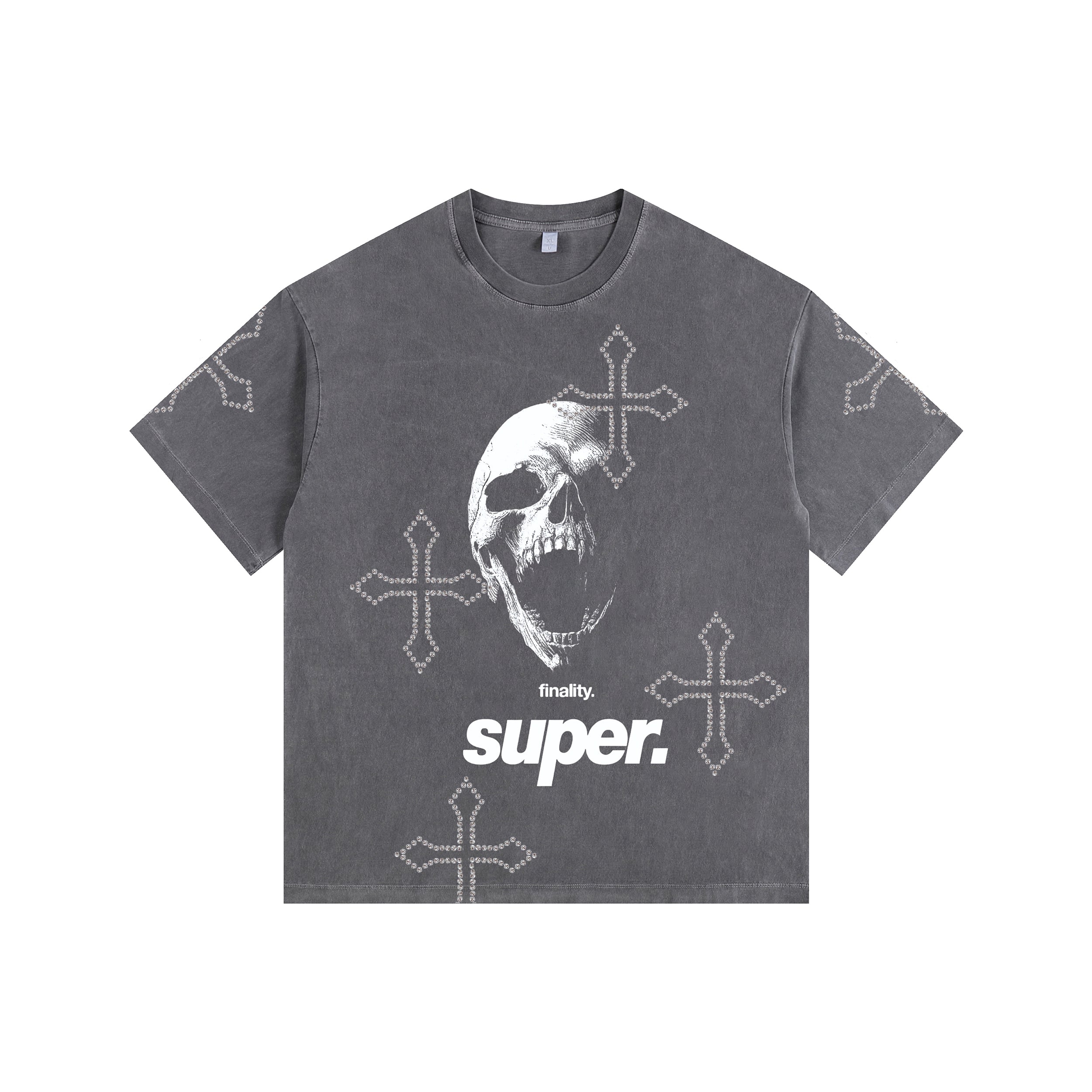 Creepy Skull  Vintage-washed oversized T-shirt - [CRYSTAL REBEL]