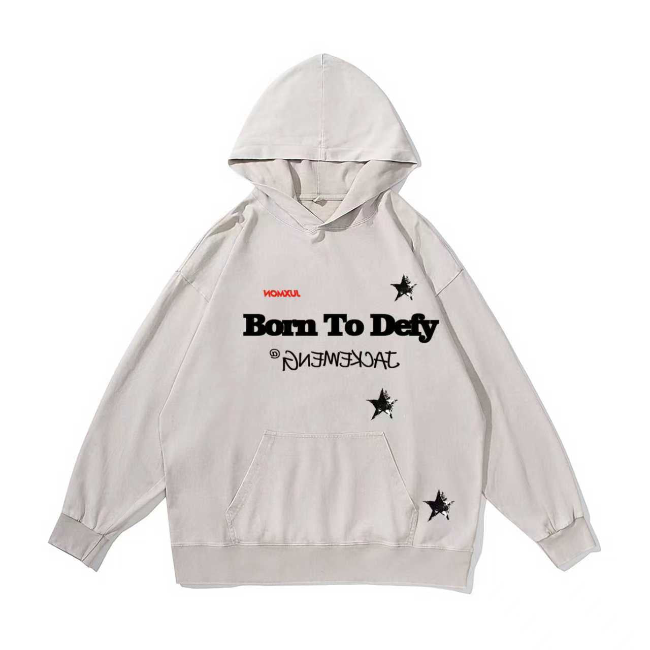 Dual-Letter Graphic Hoodie – Vintage-Washed Oversized– [Born To Defy]