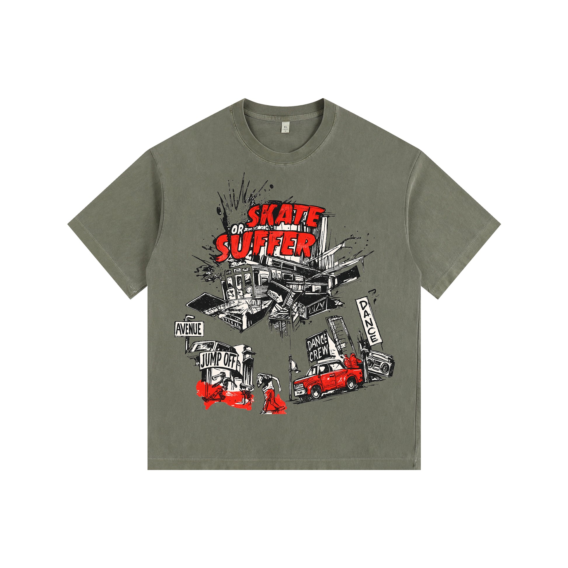 Traffic Accident Vintage-Washed Oversized T-shirt