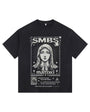 Dual Gaze Graphic Street Style Vintage-Washed Oversized T-shirt