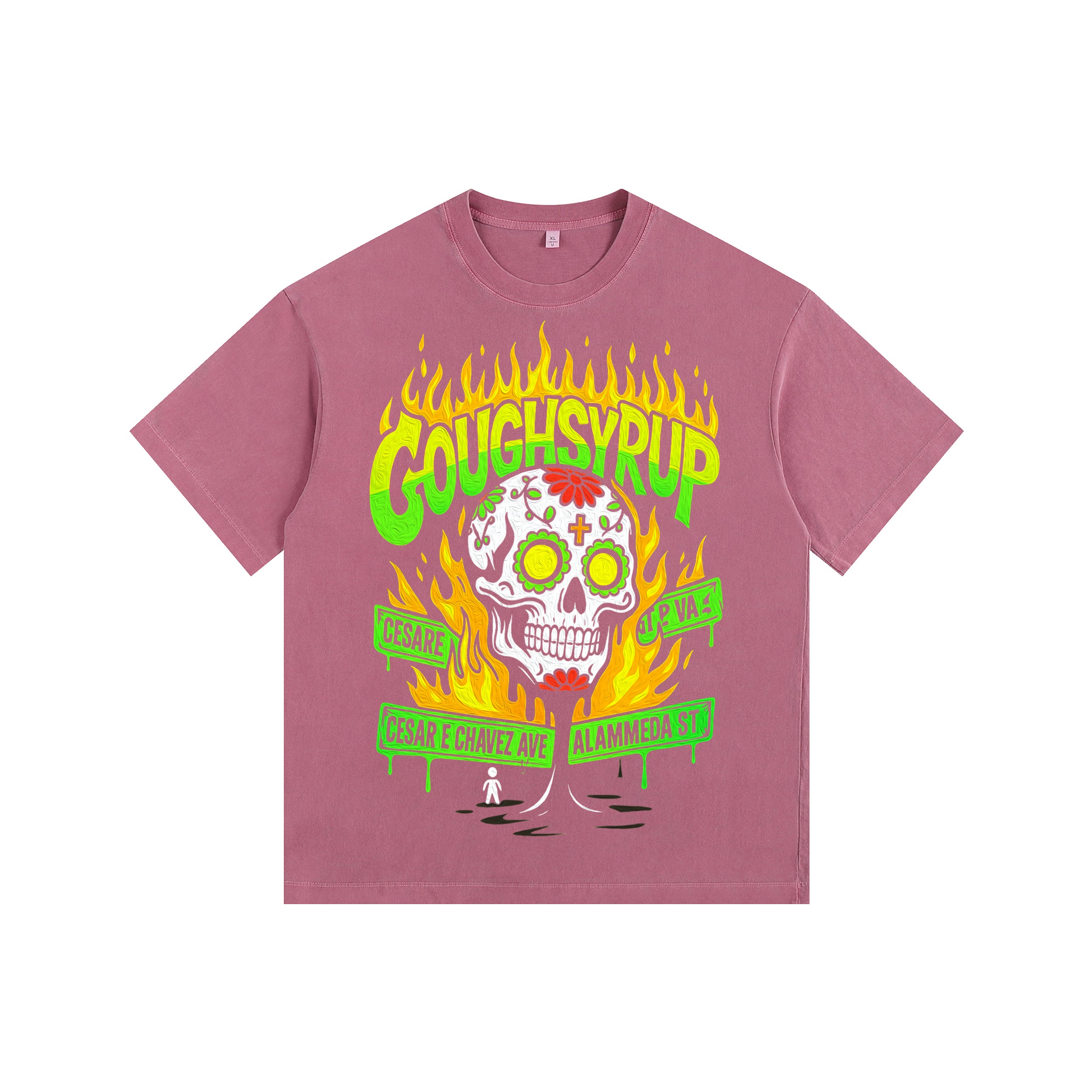 SKULL COUGH SYRUP  Vintage-Washed Oversized T-shirt