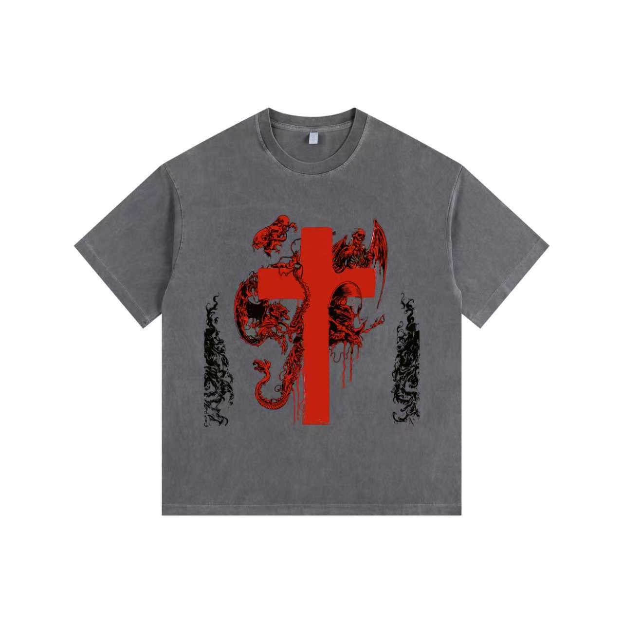 Demon Cross Vintage-washed oversized T-shirt