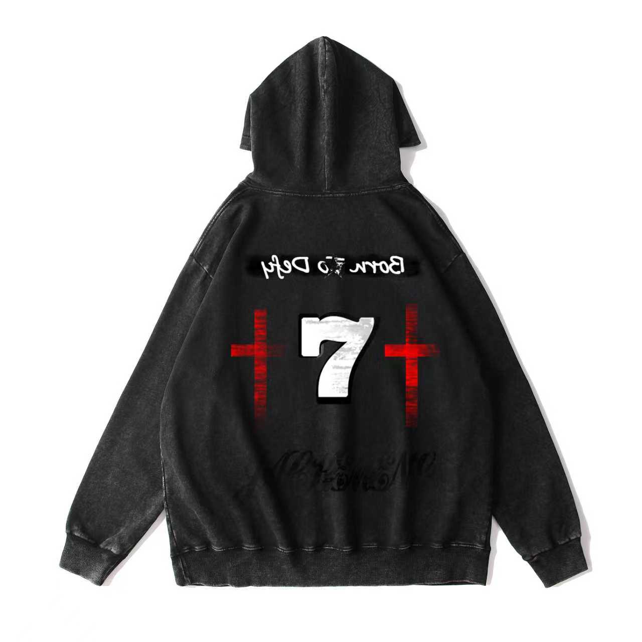 Dual-Letter Graphic Hoodie – Vintage-Washed Oversized– [Born To Defy]