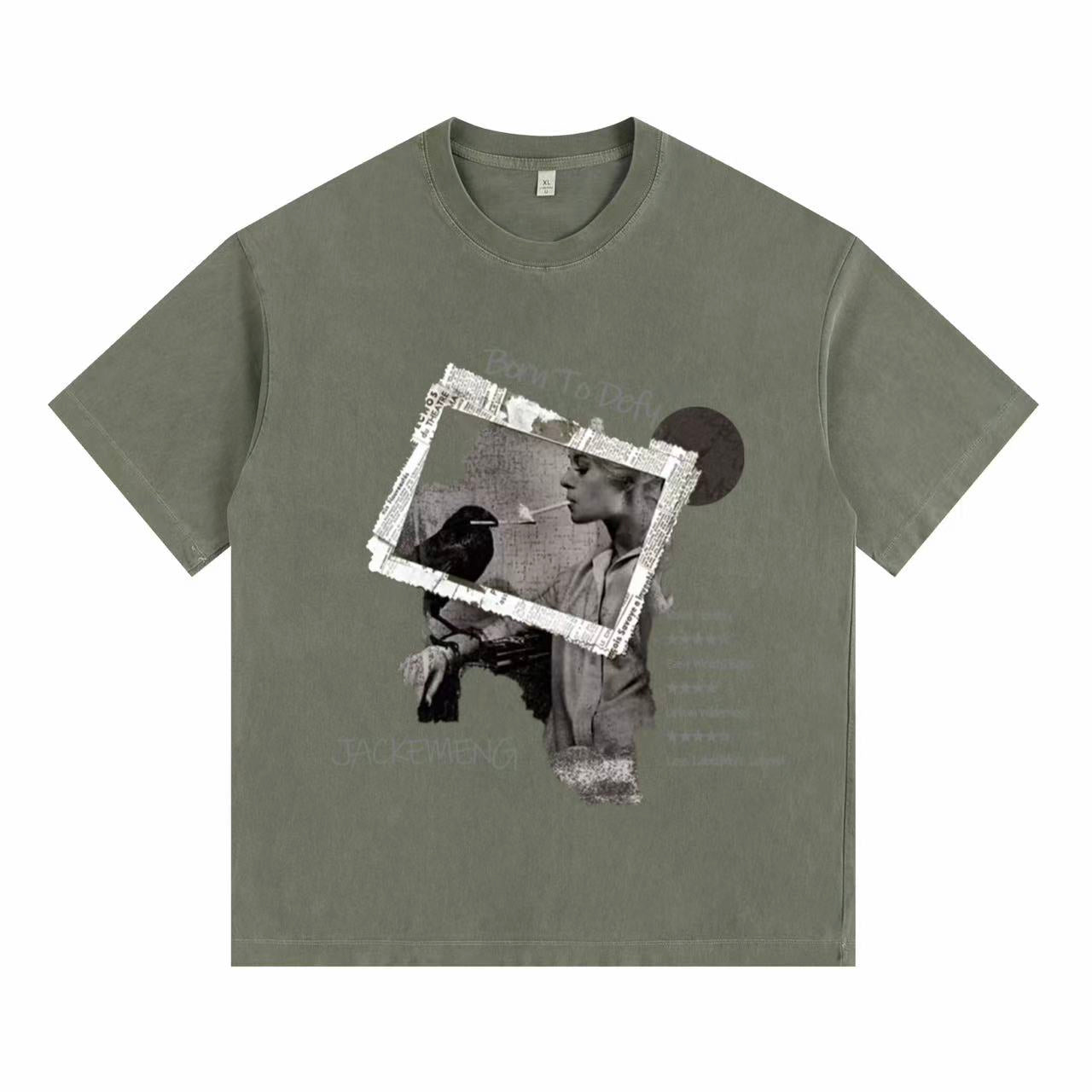 Raven and Woman Vintage-washed oversize tee – [Born To Defy]